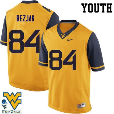 Youth West Virginia Mountaineers NCAA #84 Matt Bezjak Gold Authentic Nike Stitched College Football Jersey GS15Y35RM